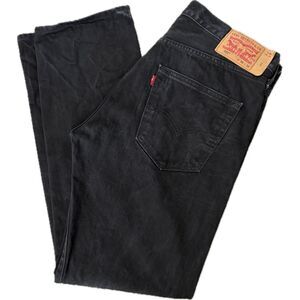 Levi’s 501 Black Jeans 36x32 Button Fly Straight Leg Faded Mens Rigid Denim